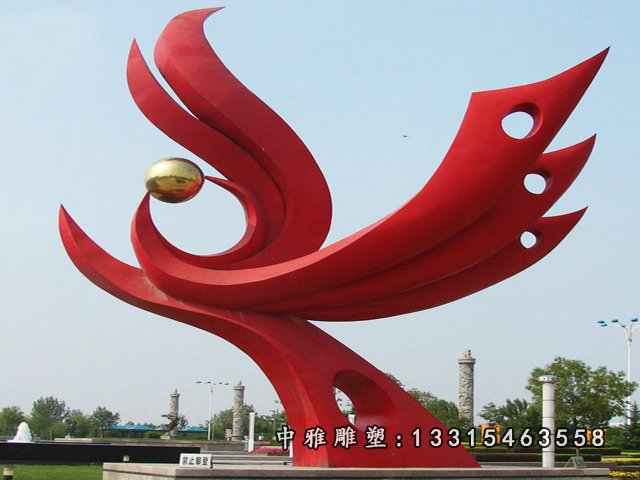 不锈钢城市凤凰龙珠雕塑