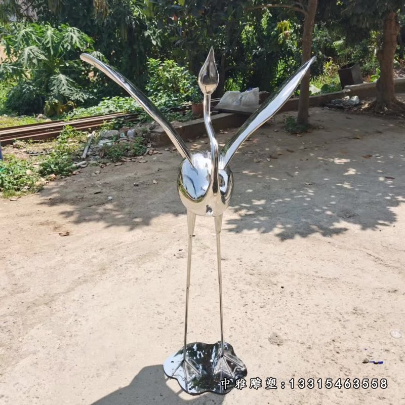 不锈钢飞行火烈鸟雕塑 (2)