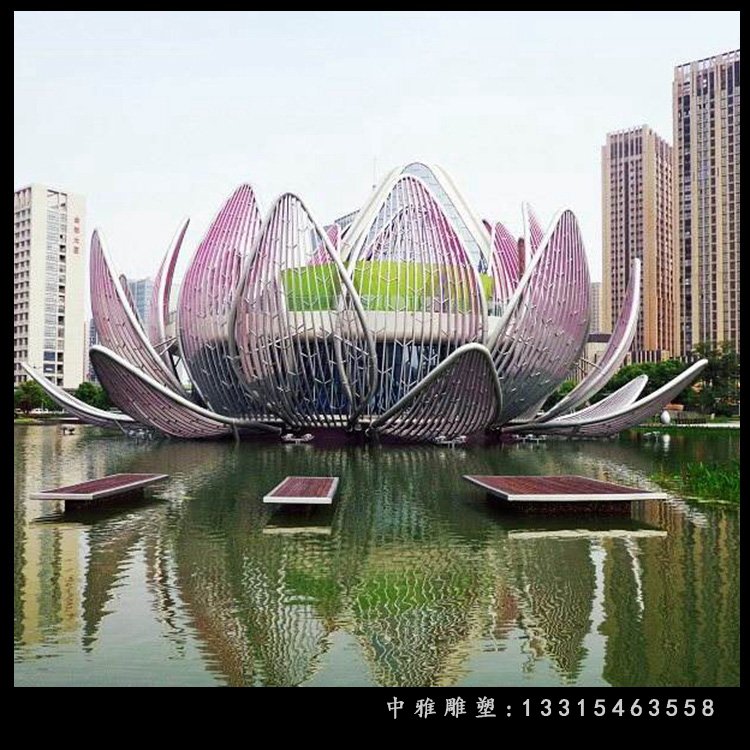 不锈钢抽象莲花雕塑，小区景观雕塑