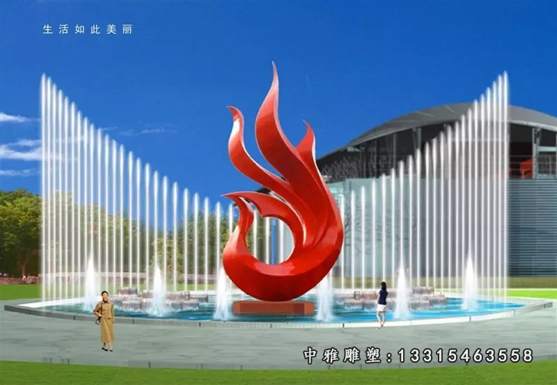 不锈钢抽象凤凰喷泉 广场景观雕塑