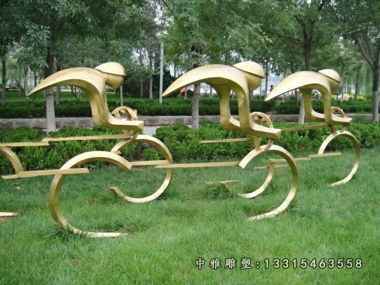 不锈钢半身骑车雕塑 公园景观雕塑 (1)