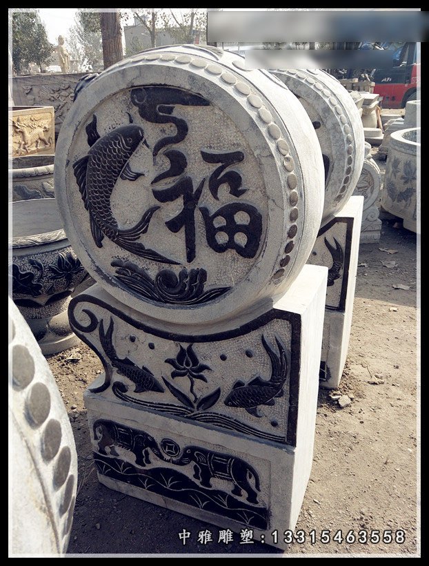 仿古石雕门墩，青石抱鼓 (2)