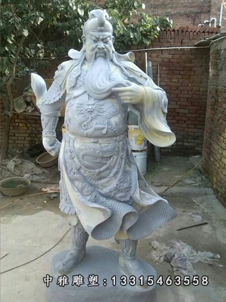 汉白玉关二爷雕塑，关公石雕