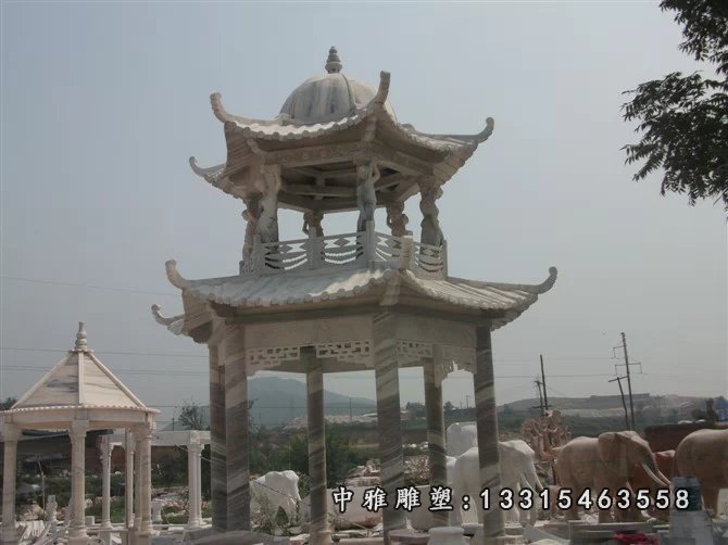 两层凉亭石雕，大理石凉亭雕塑 (2)