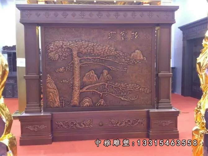 铜浮雕，迎客松铜浮雕，屏风铜雕