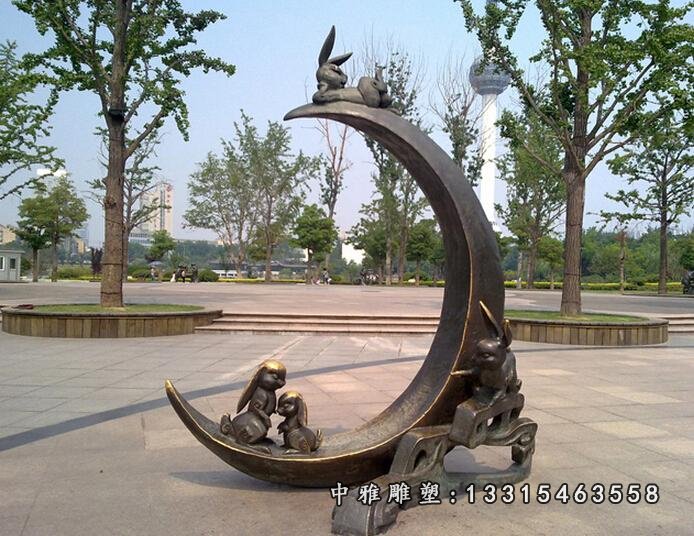 小兔子铜雕，公园景观雕塑