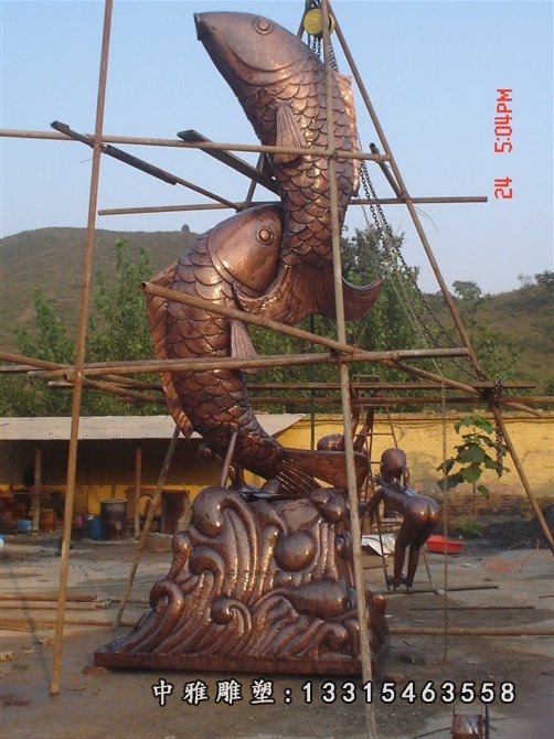 铜鱼雕塑，两条鱼铜雕(1)