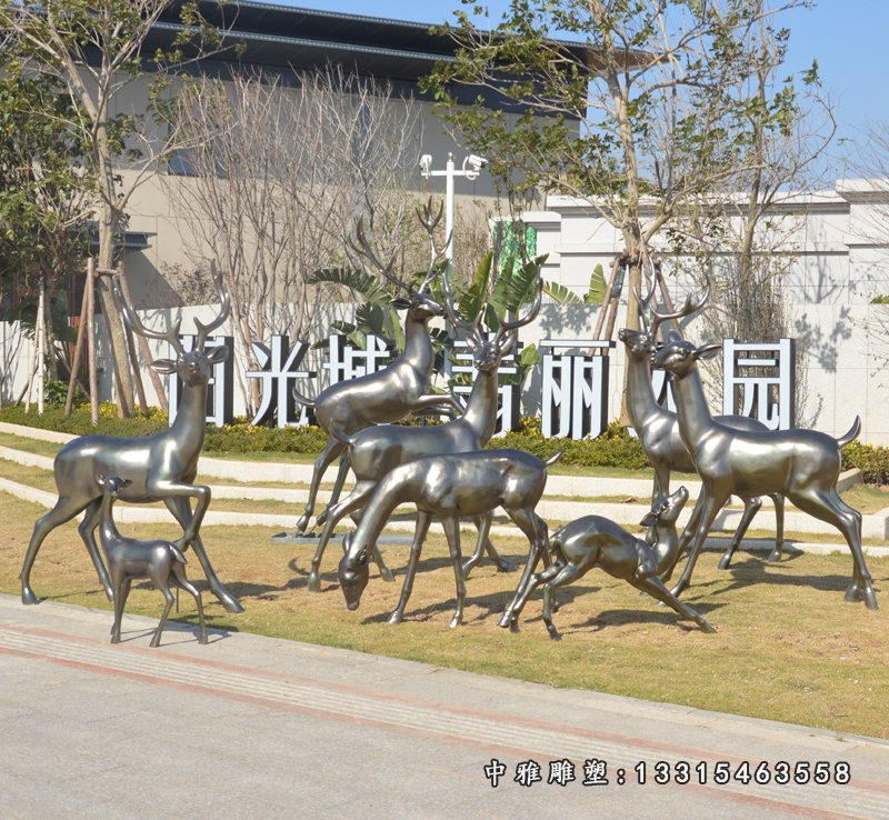 公园仿真梅花鹿雕塑 玻璃钢仿铜鹿雕塑 (5)