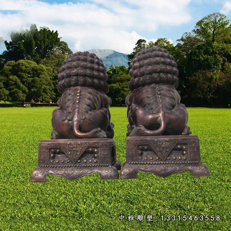 玻璃钢仿铜狮子雕塑，北京狮子雕塑