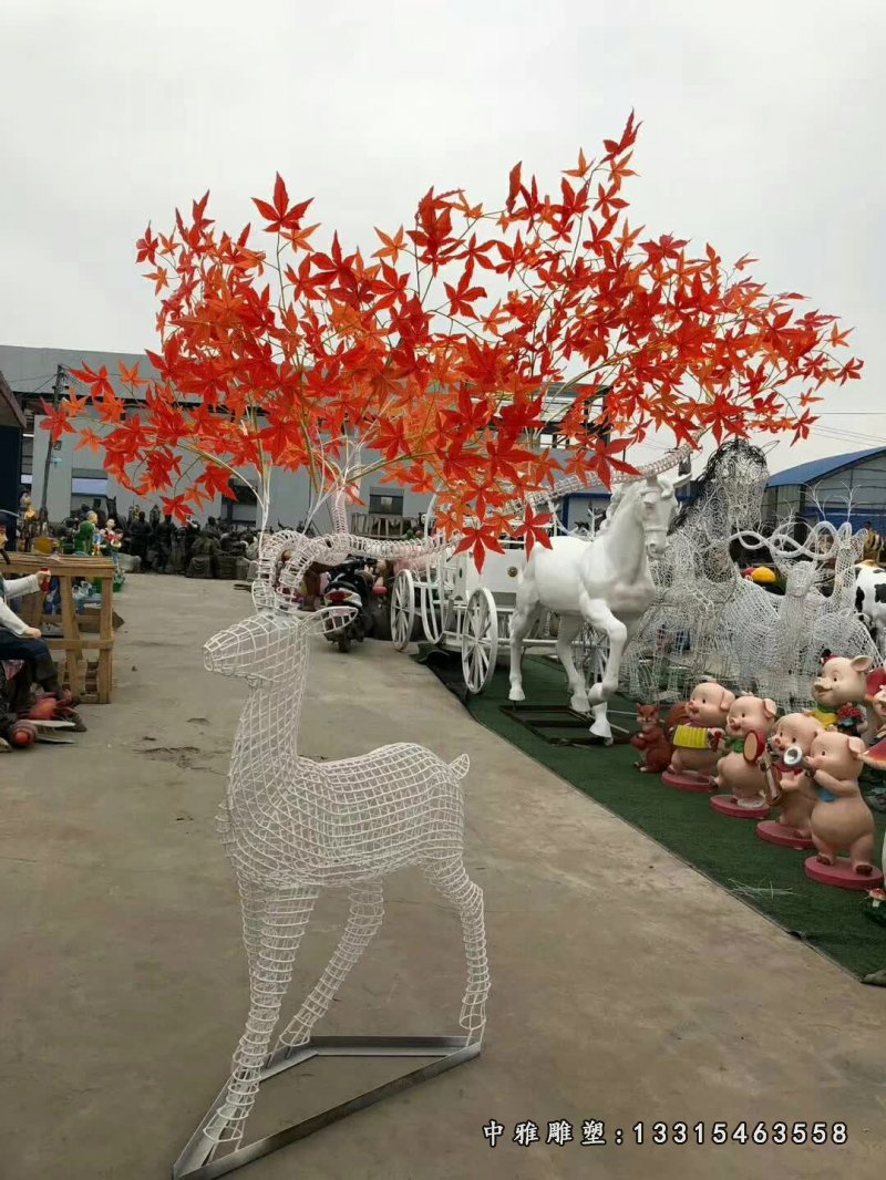 不锈钢镂空麋鹿雕塑 (2)