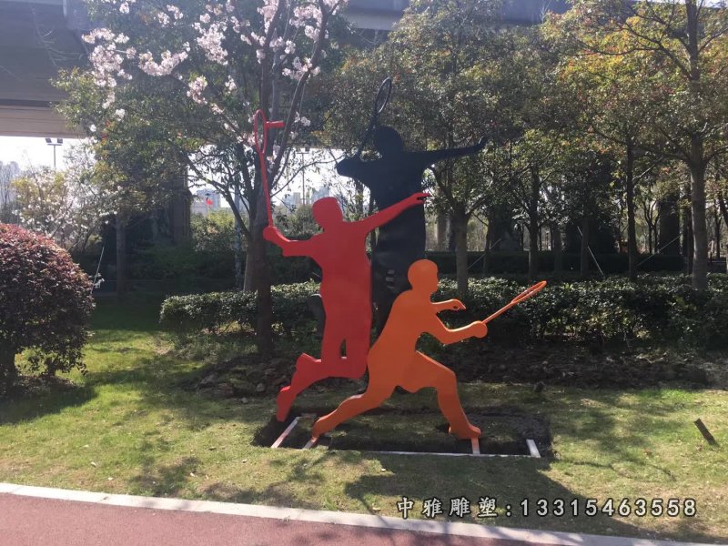 抽象打羽毛球剪影人物雕塑