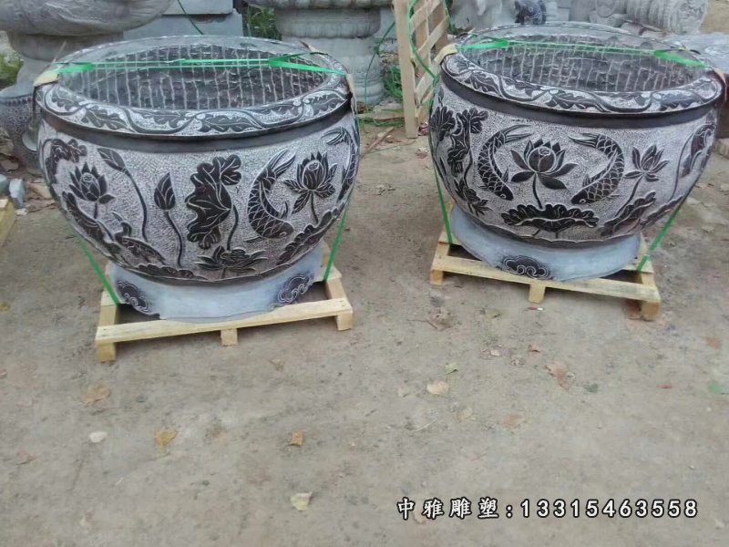 大理石鲤鱼创意景观花盆 (1)