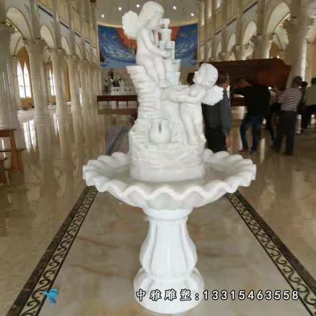 汉白玉西方天使喷泉摆件