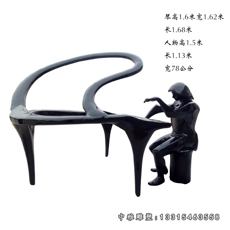 音乐主题抽象弹奏钢琴的人物铜雕