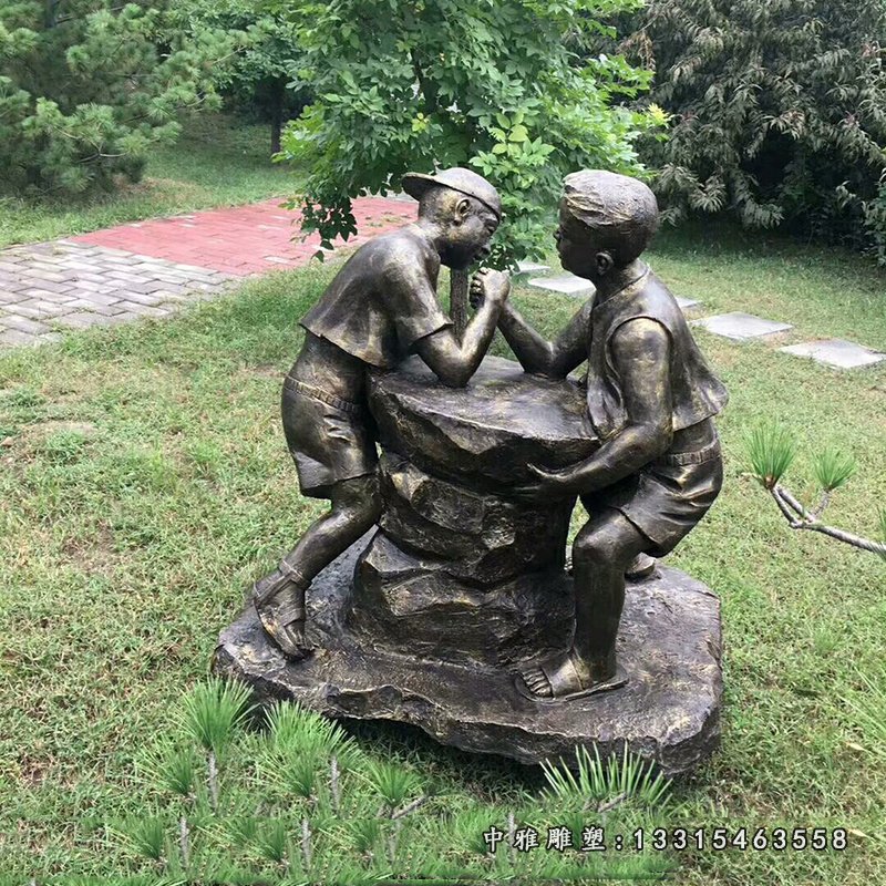 掰腕子的儿童铜雕，公园人物铜雕 (6)