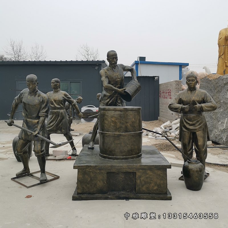 古代民俗人物酿酒铜雕 (4)
