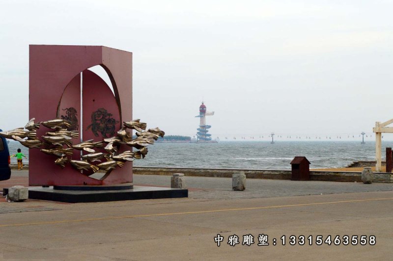 鱼群铜雕 海边景观铜雕