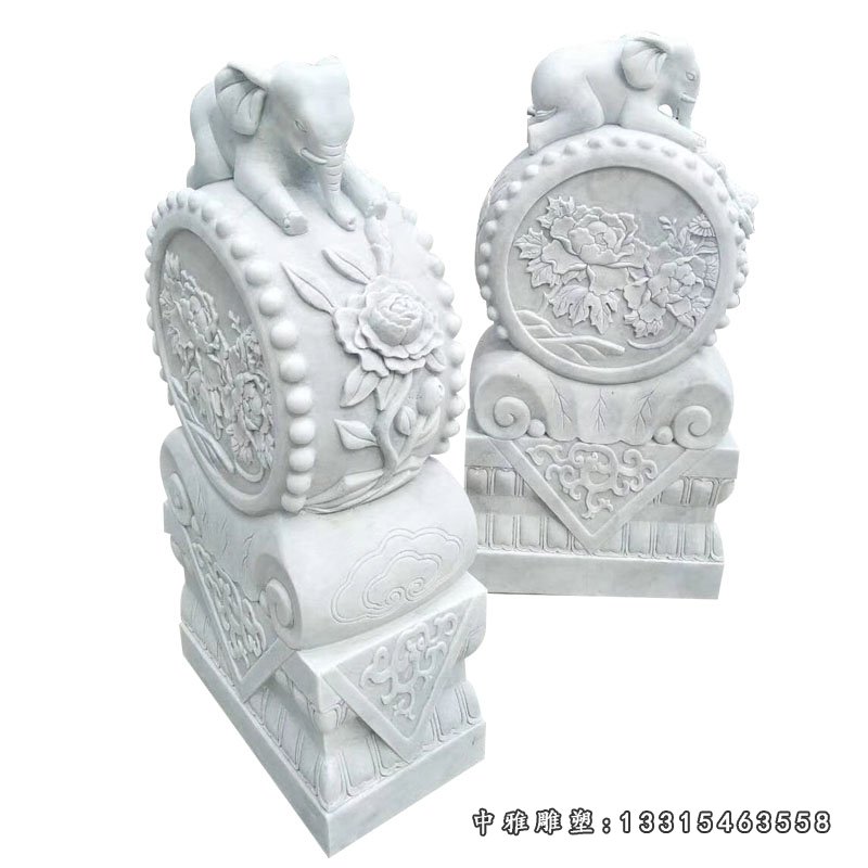 汉白玉大象抱鼓石，门口门墩石雕 (2)