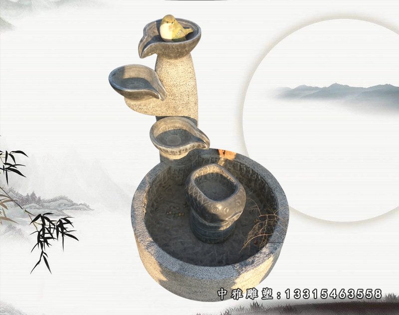 青石小鸟喷泉 石雕公园景观摆件