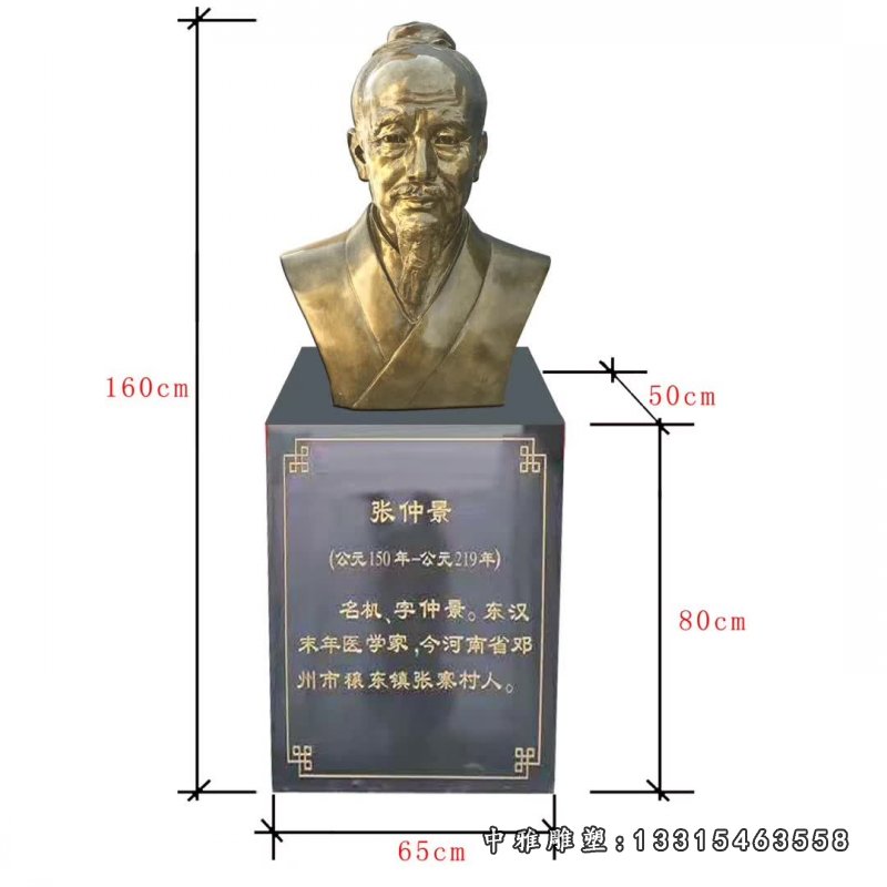 古代名人张仲景头像铜雕