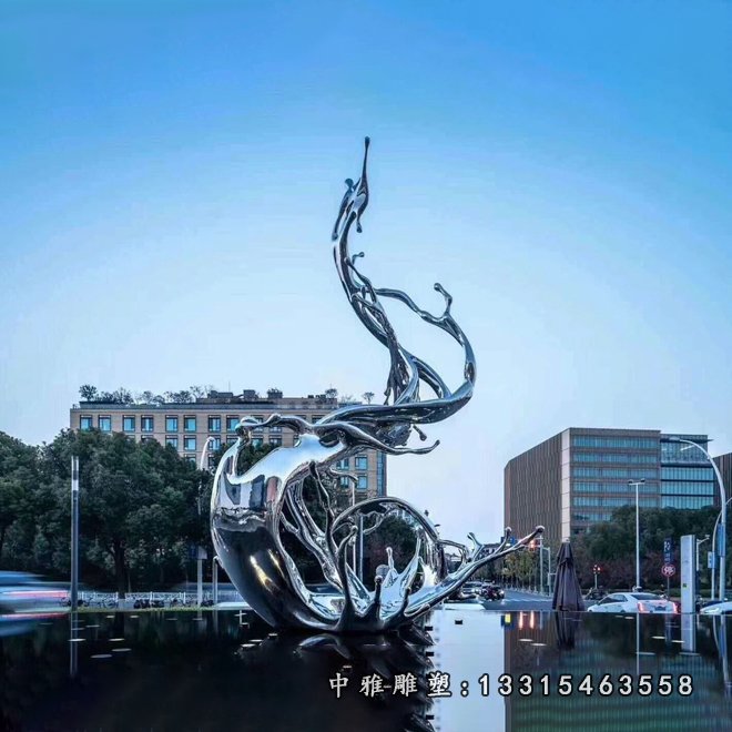 不锈钢创意海浪雕塑 (2)