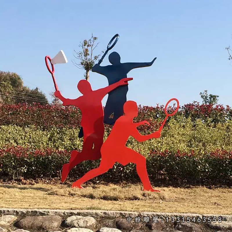不锈钢打羽毛球雕塑，广场不锈钢雕塑 (1)
