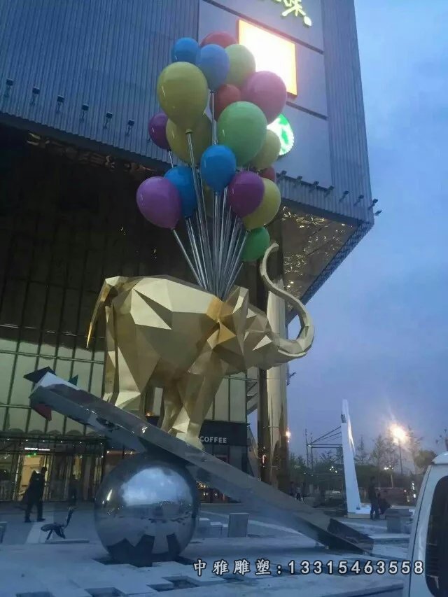 不锈钢大象踩翘翘板雕塑，商场不锈钢雕塑 (2)