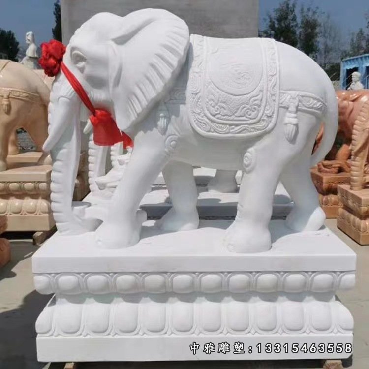 厂家直销汉白玉大象商场门口用大象动物石雕大象晚霞红雕塑摆件31557