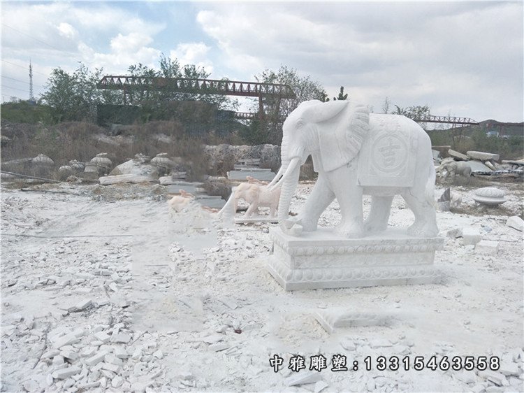 大象石雕，汉白玉大象