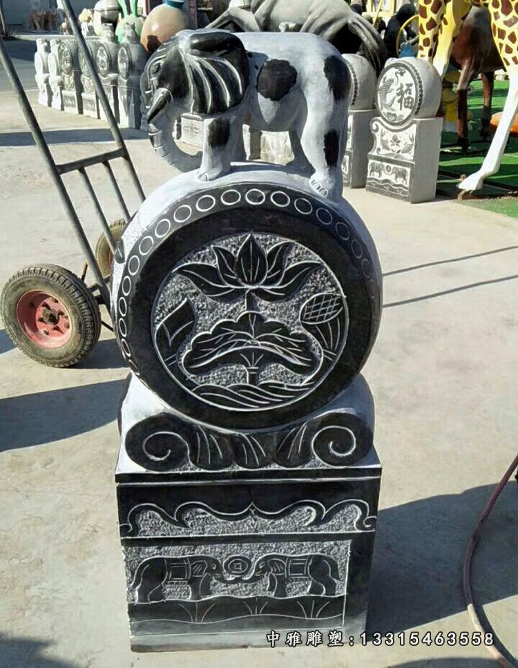 青石荷花大象门墩 石雕庭院门口雕塑