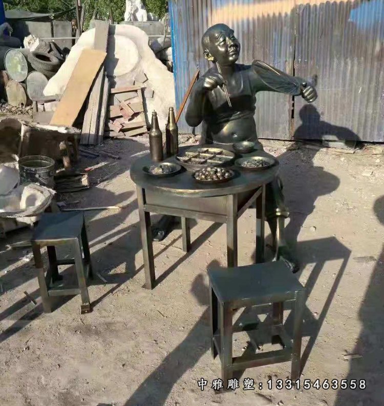 吃饭的人物铜雕，饭店门口景观铜雕 (4)