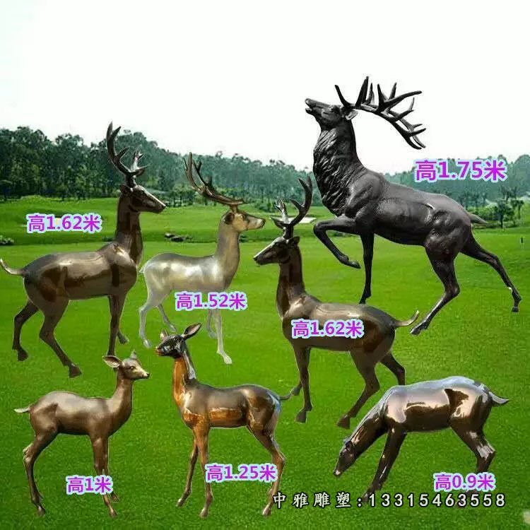 玻璃钢动物雕塑树脂彩绘仿铜鹿梅花鹿麋鹿园林公园摆件铜雕鹿定做1032