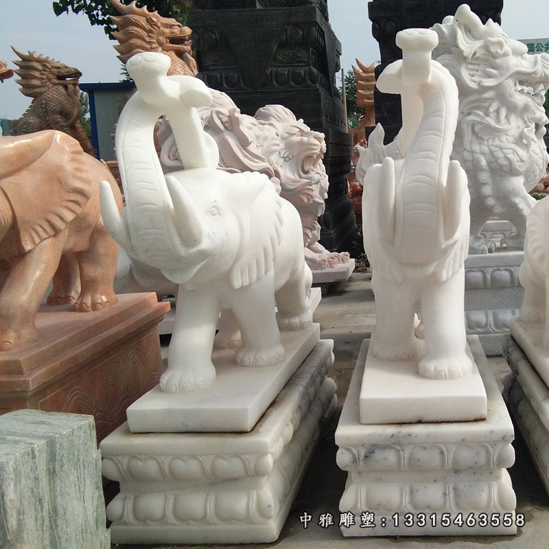厂家直销批发汉白玉石雕大象企业商场门口摆放大理石象雕塑32596