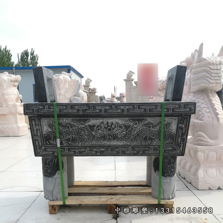 青石四足鼎香炉 石雕广场景观雕塑 (2)