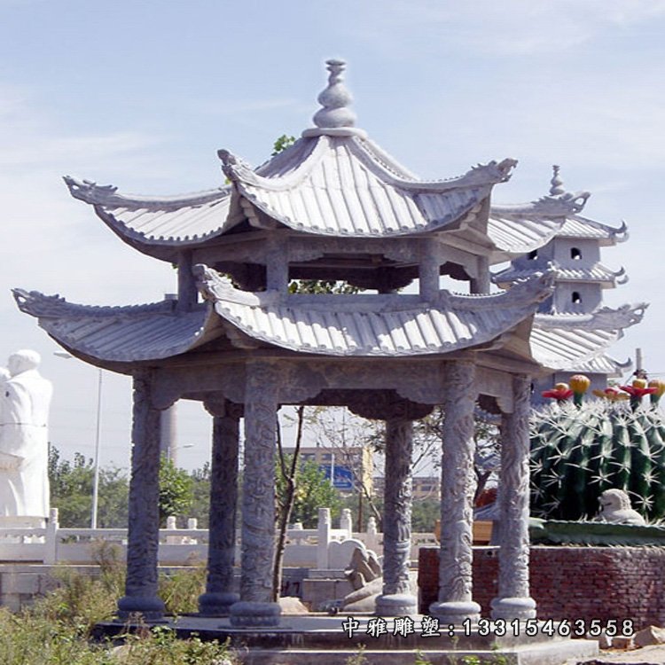 青石四角凉亭 石雕公园景观摆件 (3)