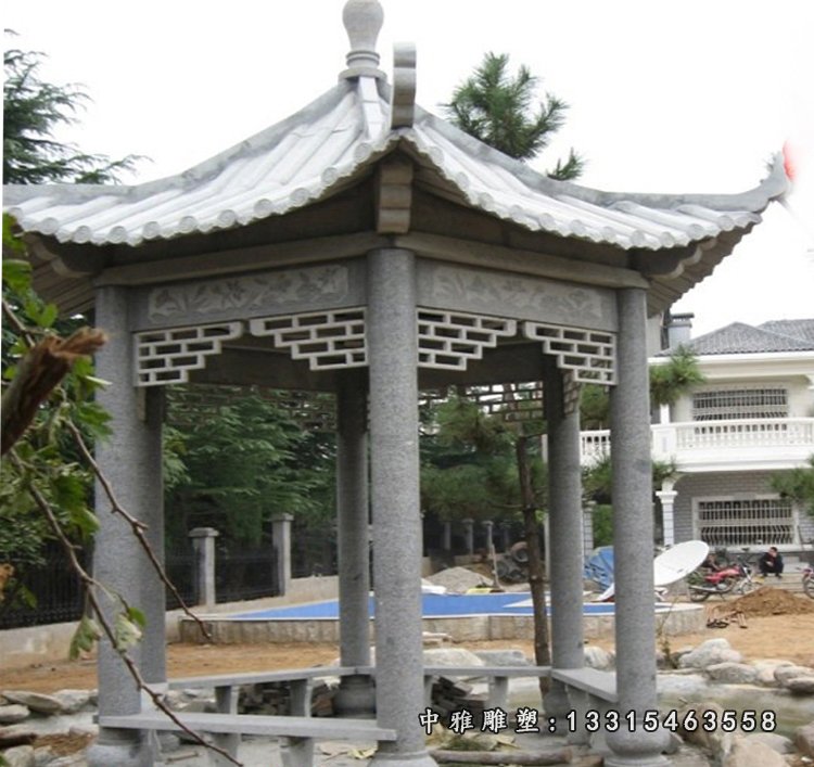 青石四角凉亭 石雕公园景观摆件 (2)