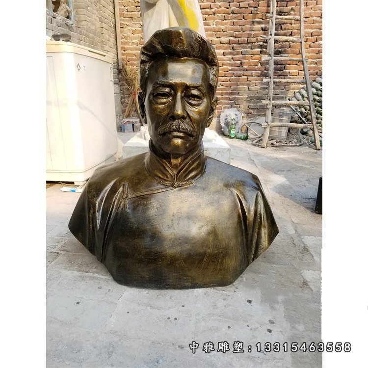 玻璃钢仿铜鲁迅胸像雕塑，名人雕塑 (2)