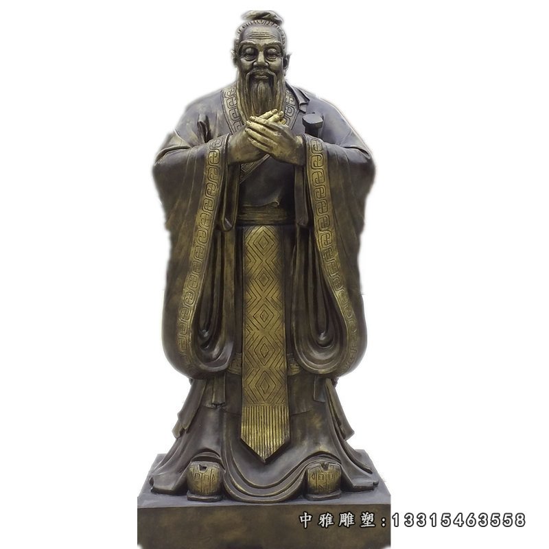 玻璃钢仿铜孔子雕塑，校园人物雕塑