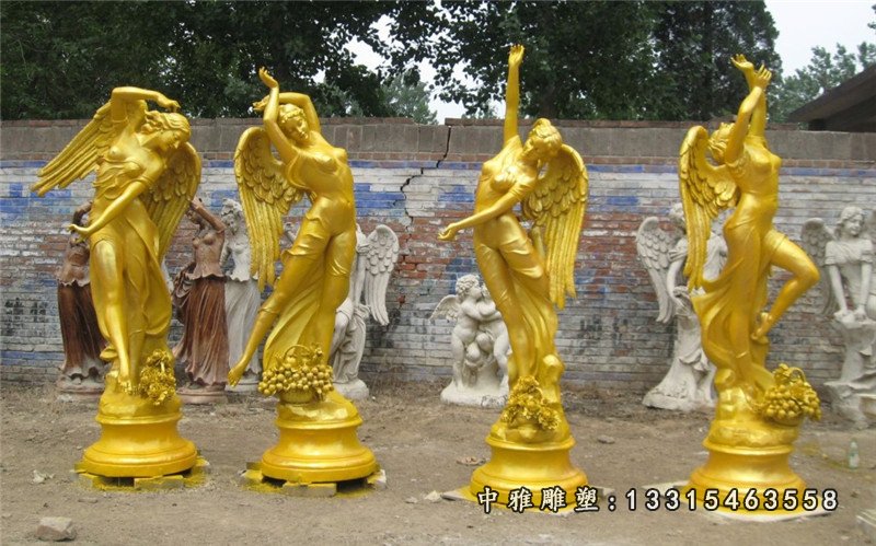 玻璃钢仿铜西方天使雕塑，别墅景观雕塑