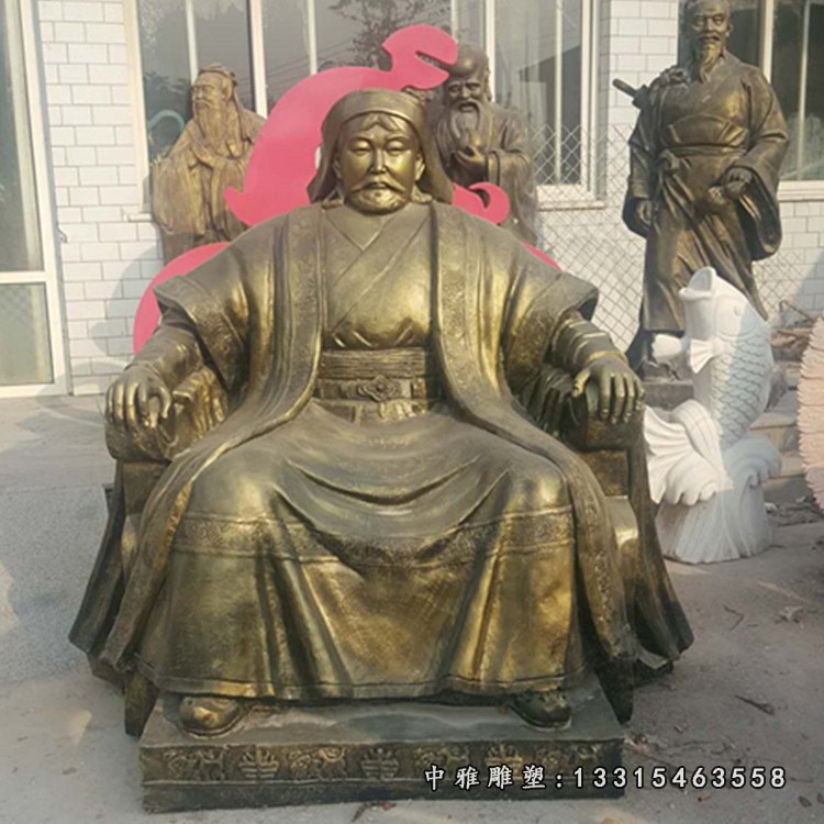 成吉思汗雕塑，玻璃钢仿铜人物摆件 (1)