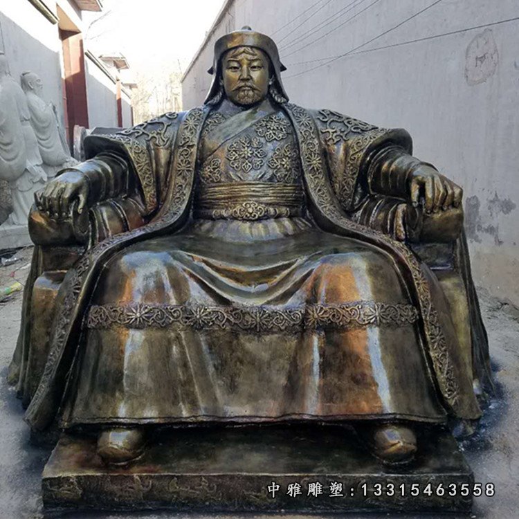 成吉思汗雕塑，玻璃钢仿铜人物摆件 (2)