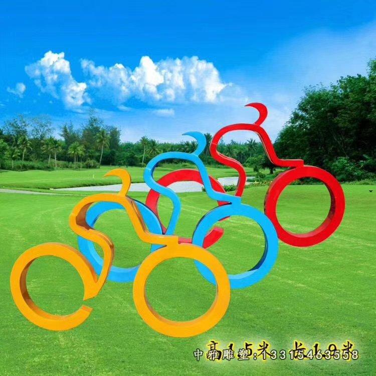 不锈钢彩色半身骑车雕塑 公园景观雕塑 (5)