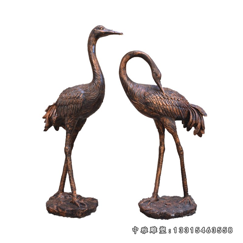 玻璃钢仿铜仙鹤雕塑，公园景观摆件 (5)