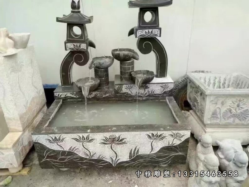 大理石荷花水池流水摆件