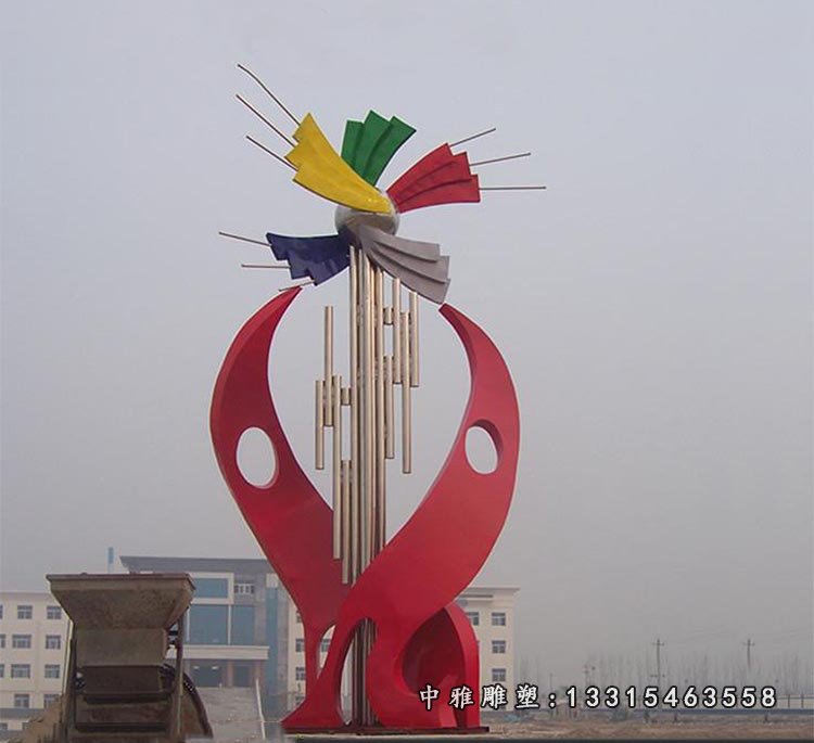 不锈钢抽象七彩飞鸟风车 广场景观雕塑 (2)