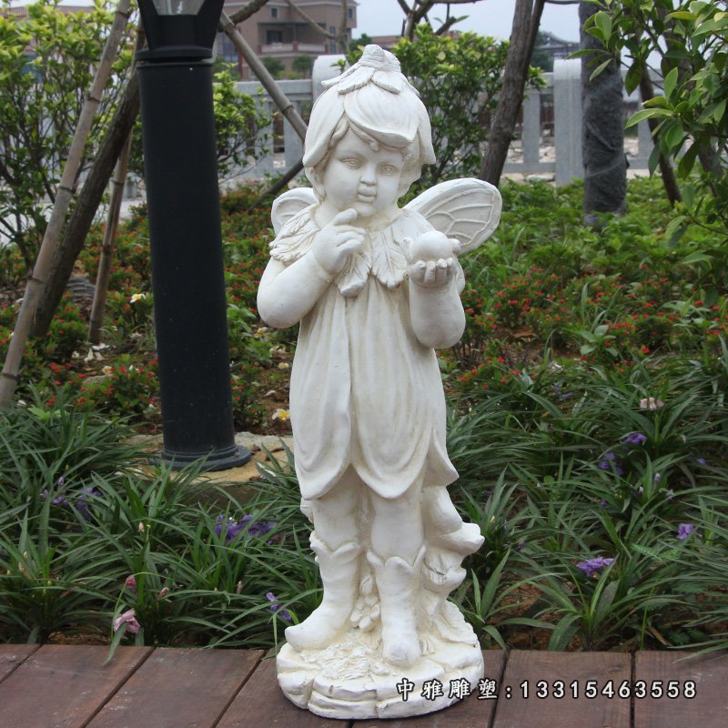 汉白玉西方蝴蝶仙子和蘑菇公园景观石雕 (3)
