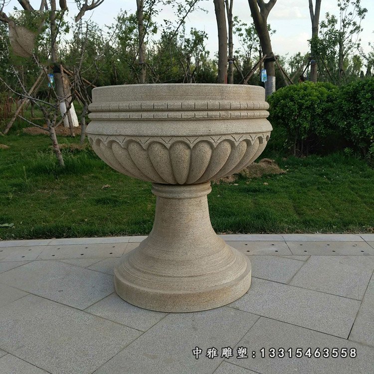 公园石雕花盆，石花钵