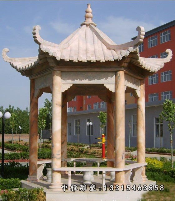 石雕凉亭，晚霞红凉亭雕塑 (2)