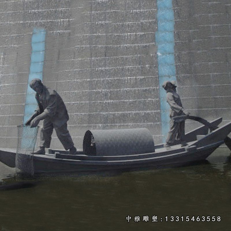 渔夫划船铜雕