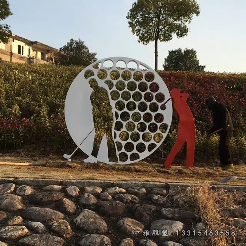 不锈钢打高尔夫球雕塑，广场不锈钢运动雕塑 (2)